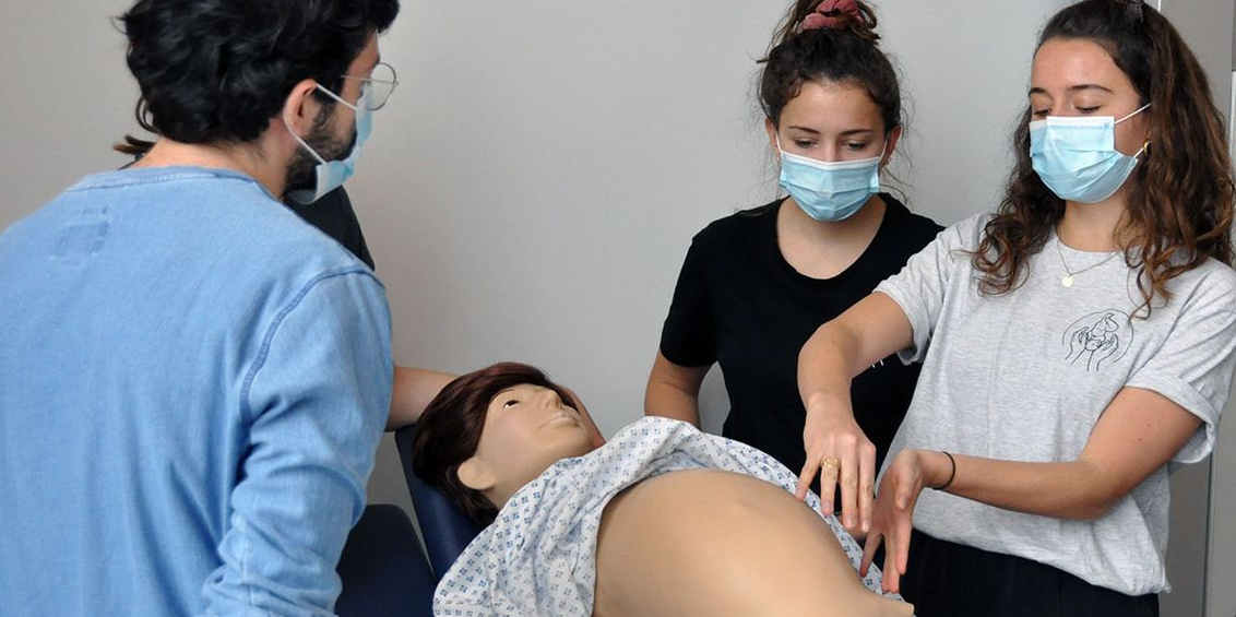 Students in an examination simulation
